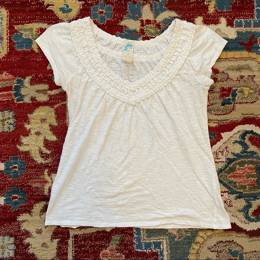Anthropologie White Knit Top with Neckline Detail